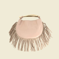 Gold Handle Fringe Purse | Beige