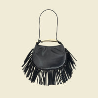 Gold Handle Fringe Purse | Black