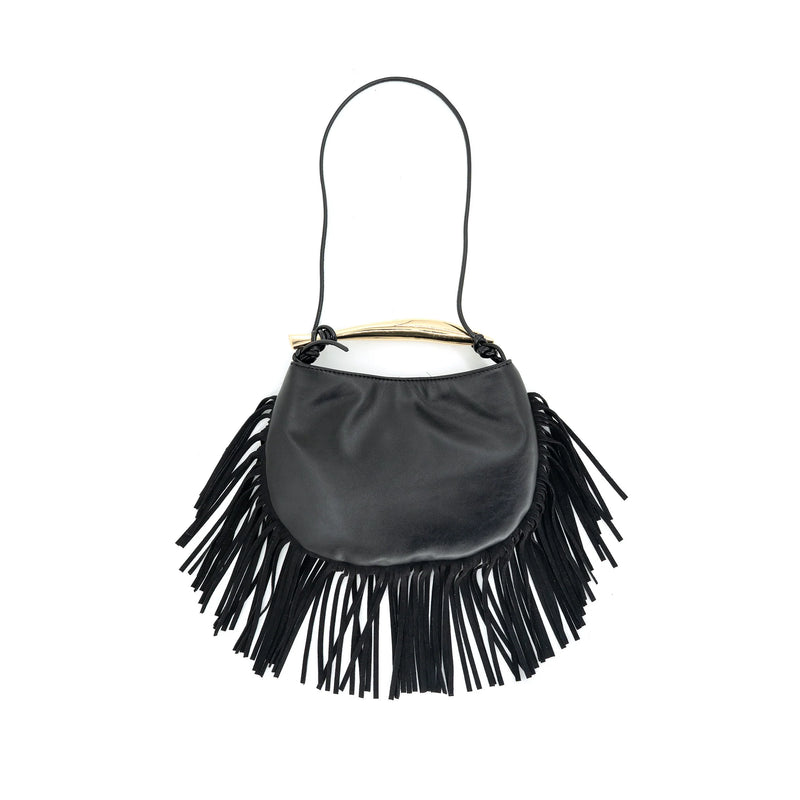 Gold Handle Fringe Purse | Black