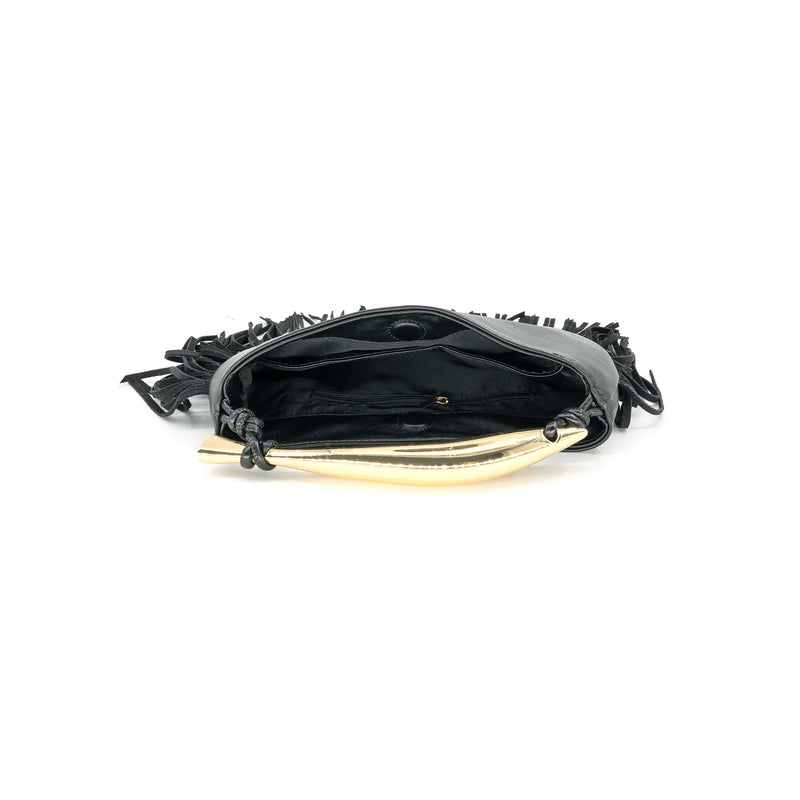 Gold Handle Fringe Purse | Black