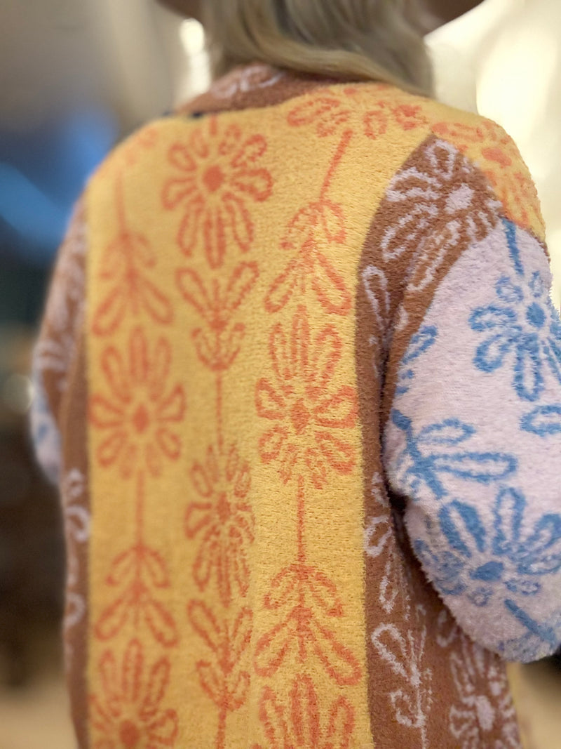 Boho Floral Colorblock Cardigan