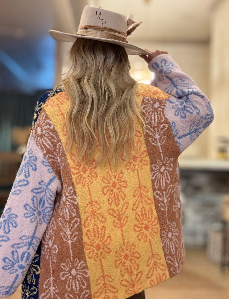 Boho Floral Colorblock Cardigan