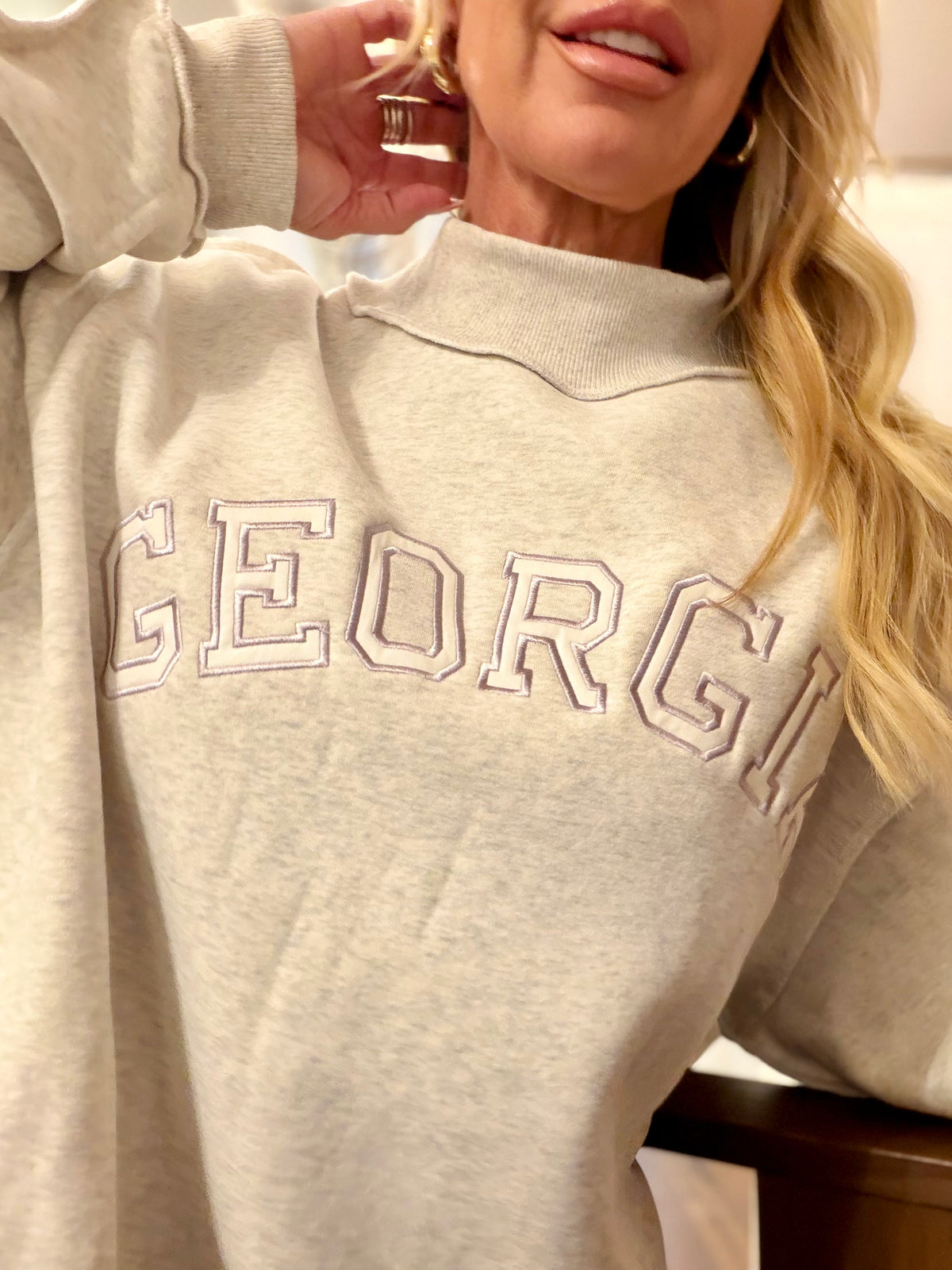 Embroidered Georgia Mock Neck Sweatshirt
