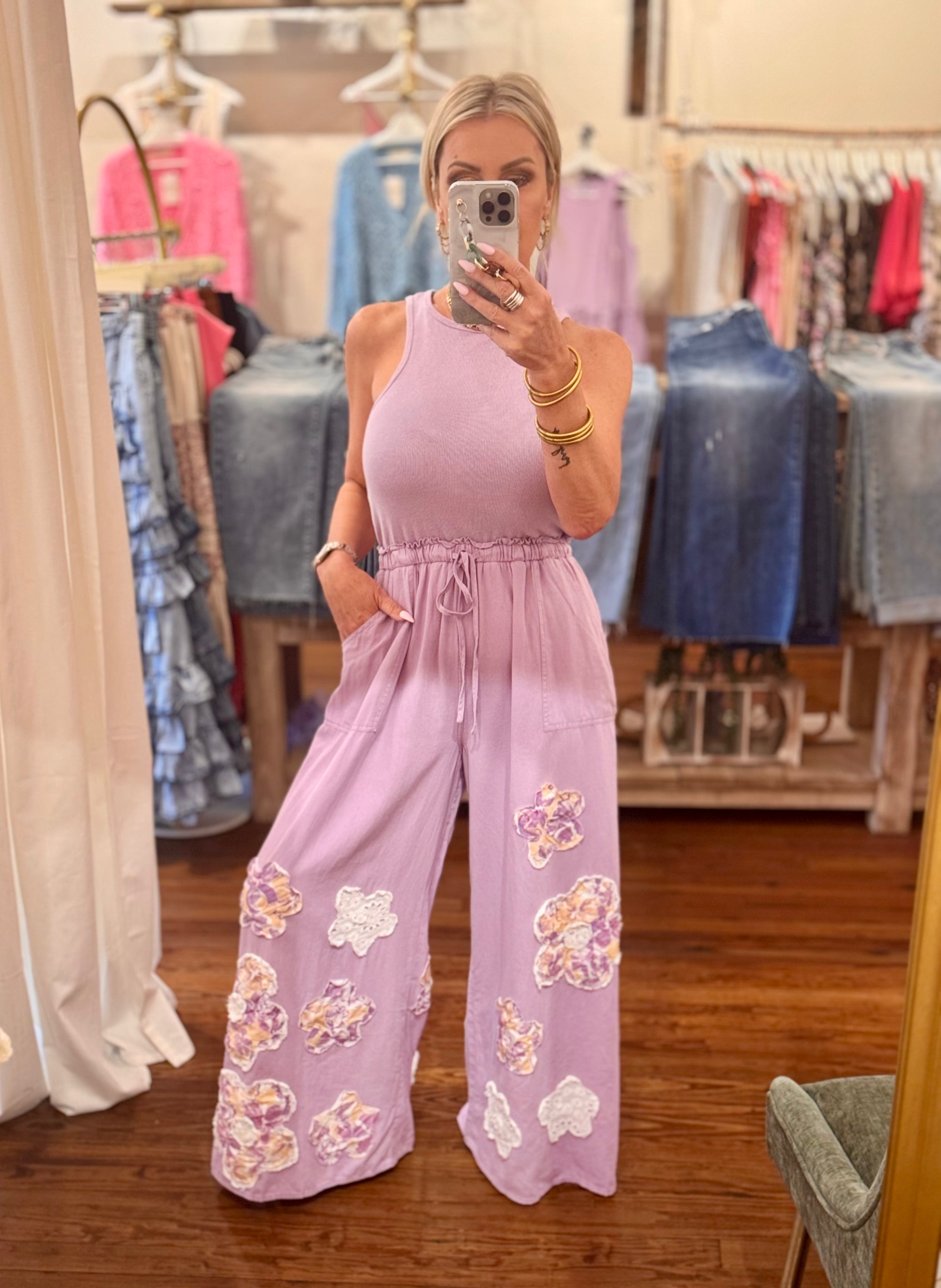 Crochet Floral Wide Leg Jumpsuit