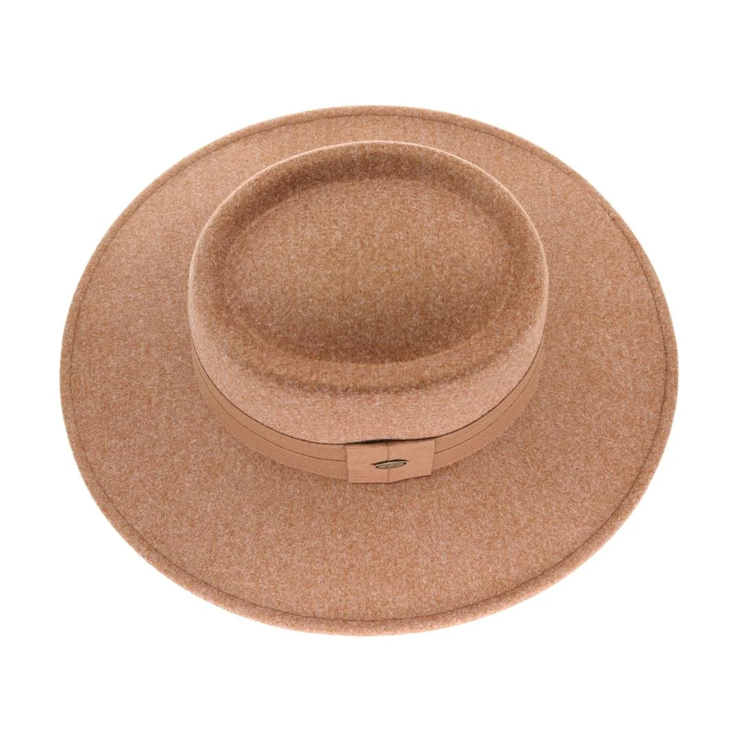 Wide Ribbon Band Vegan Panama Hat in Heather Camel