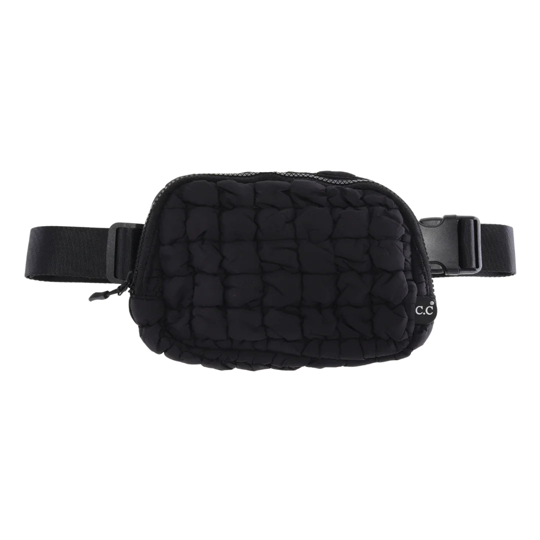 Quilted Puffer Belt Bag in Black