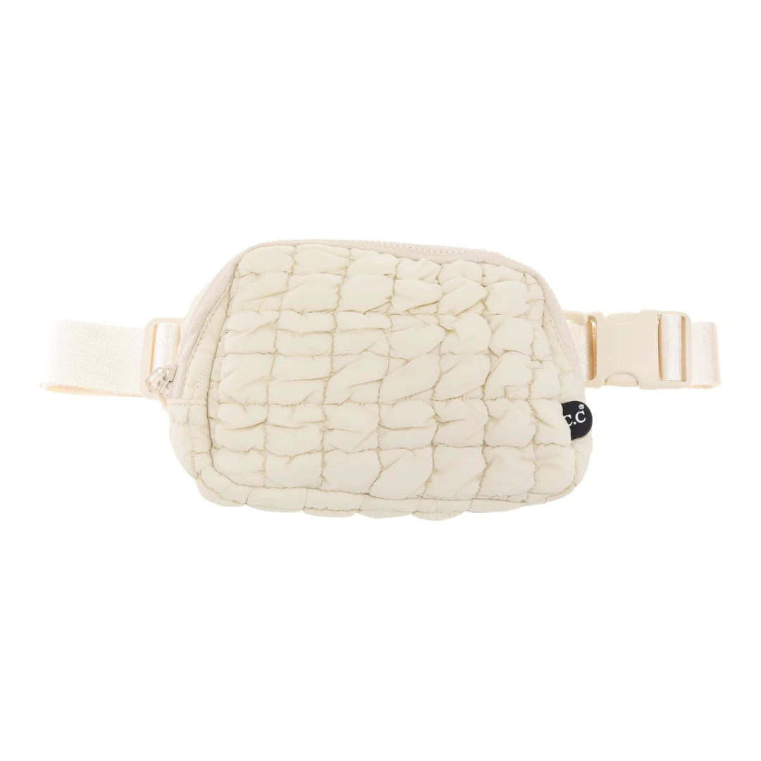 Quilted Puffer Belt Bag in Beige
