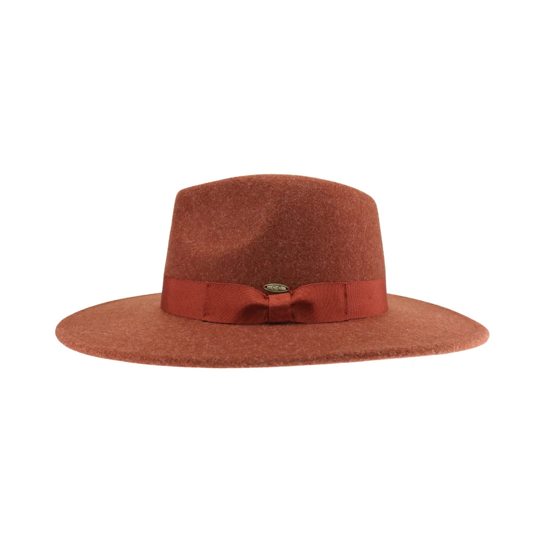 Grosgrain Bow Vegan Felt Hat in Heather Rust