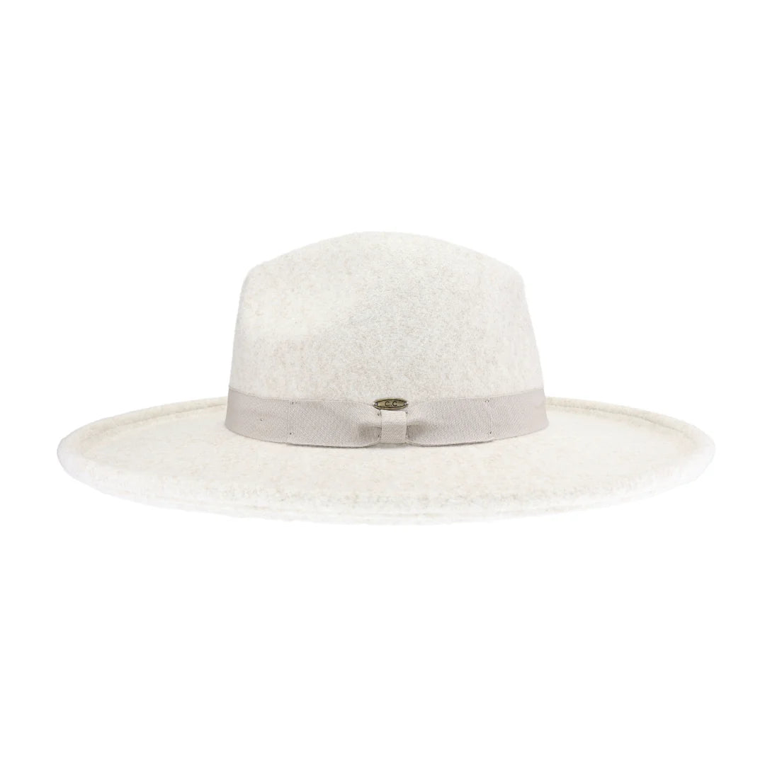 Rolled Edge Brim Vegan Felt Hat in Heather Oatmeal