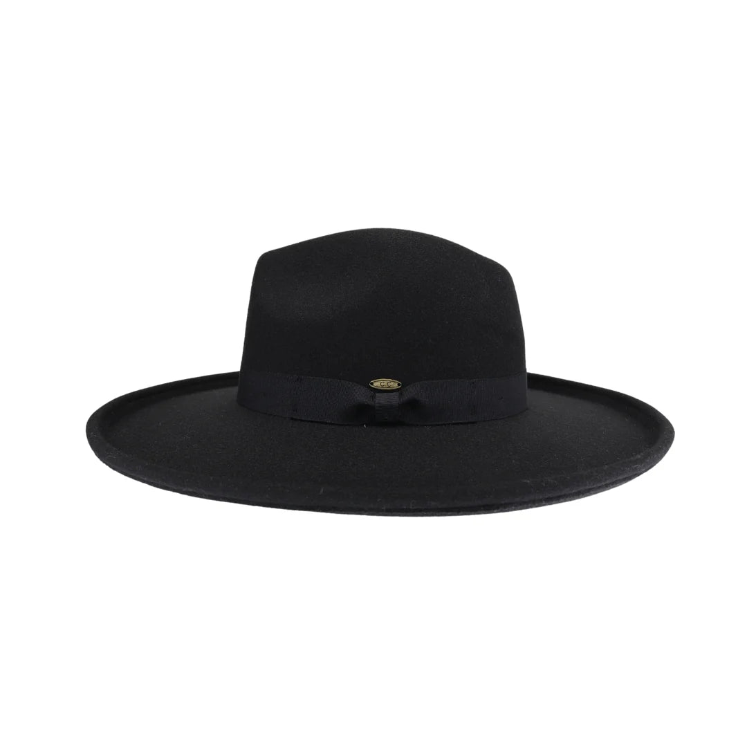 Rolled Edge Brim Vegan Felt Hat in Black