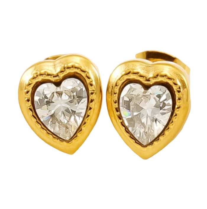 Rhinestone Heart Stud Earrings