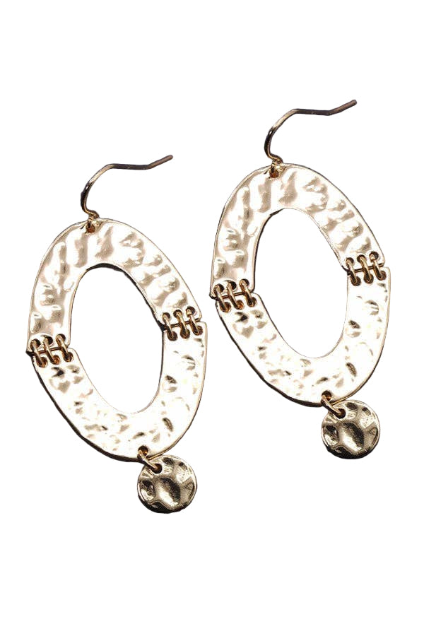 Hammered Oval Drop Earrings