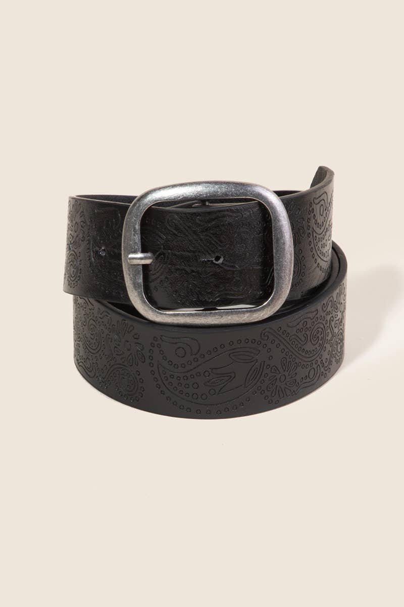 Floral Etched Belt | Black