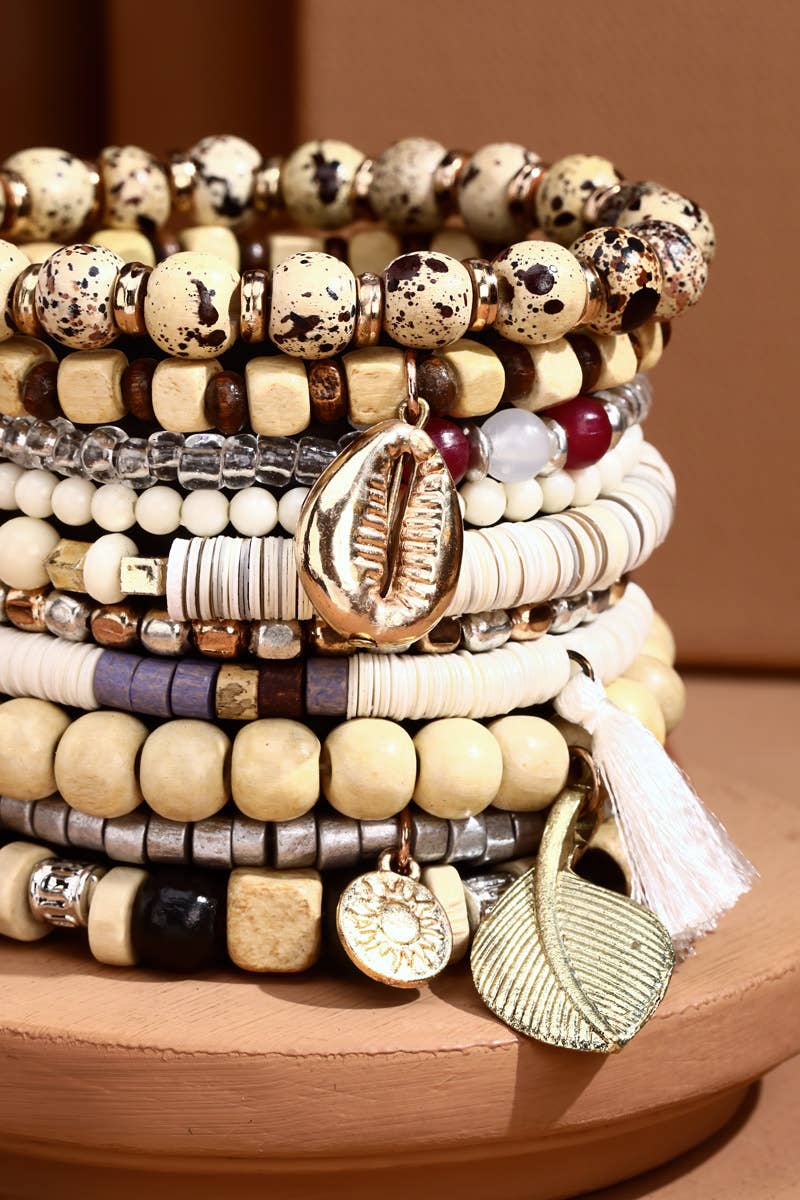 Layered Beaded Boho Bracelet Set | Natural