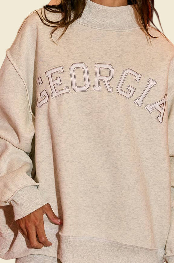 Embroidered Georgia Mock Neck Sweatshirt