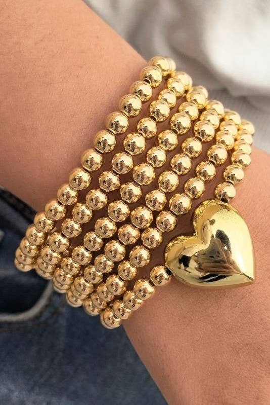 Puffy Heart Ball Chain Bracelet Set