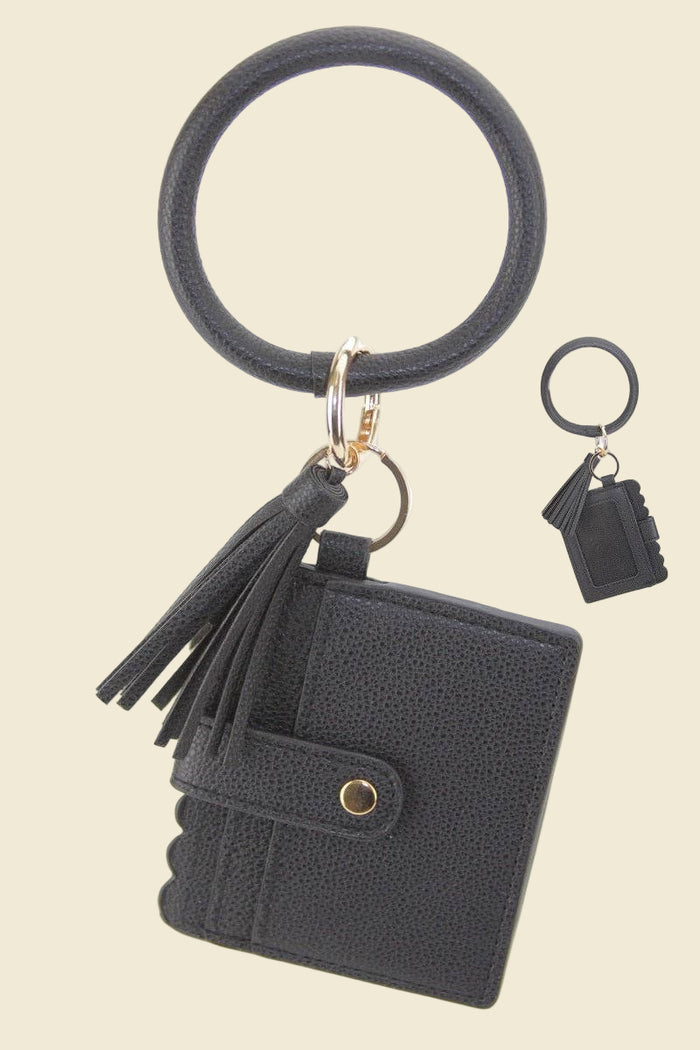 Scalloped Key Chain Card Holder | Black