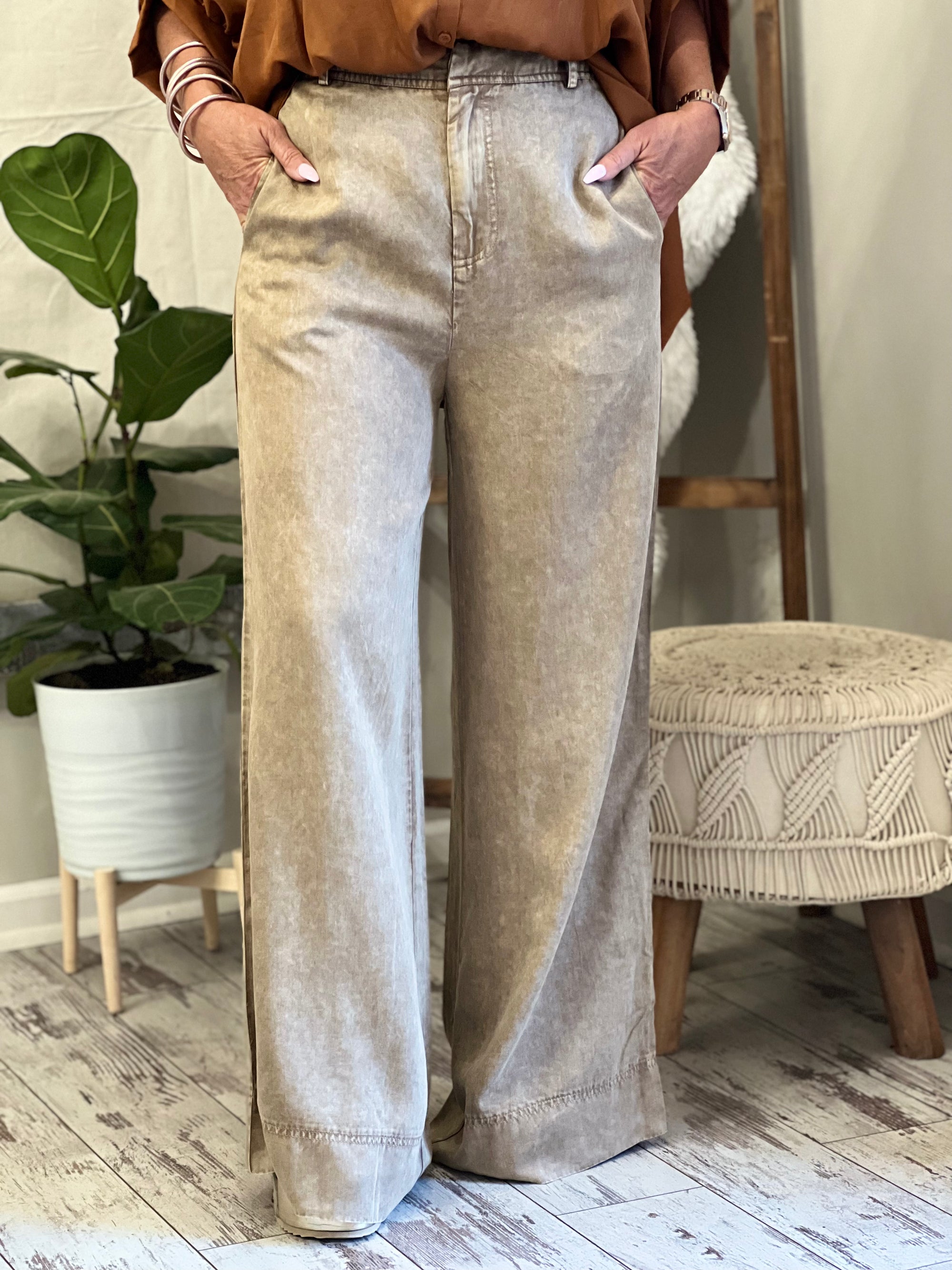 High Waisted Wide Leg Trousers Pants in Taupe