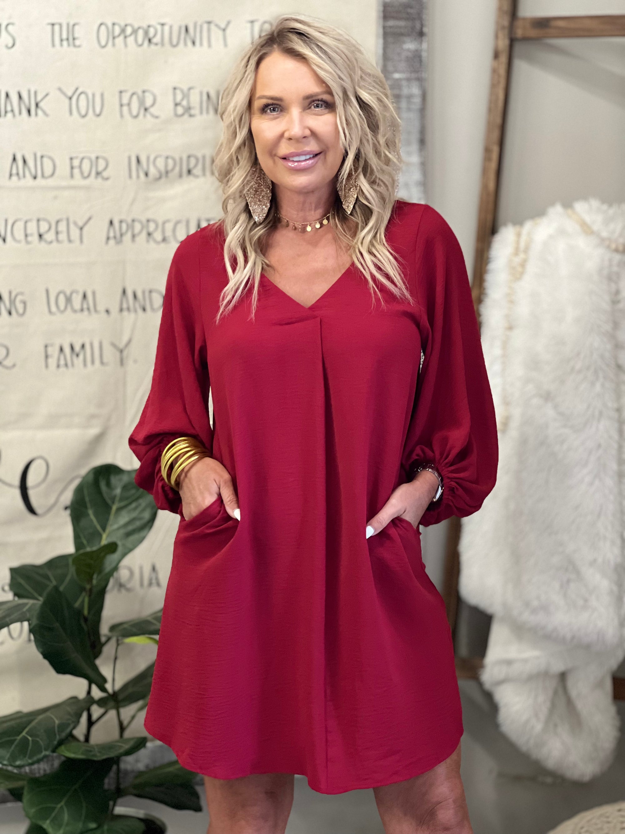 V Neck Bubble Sleeve Dress
