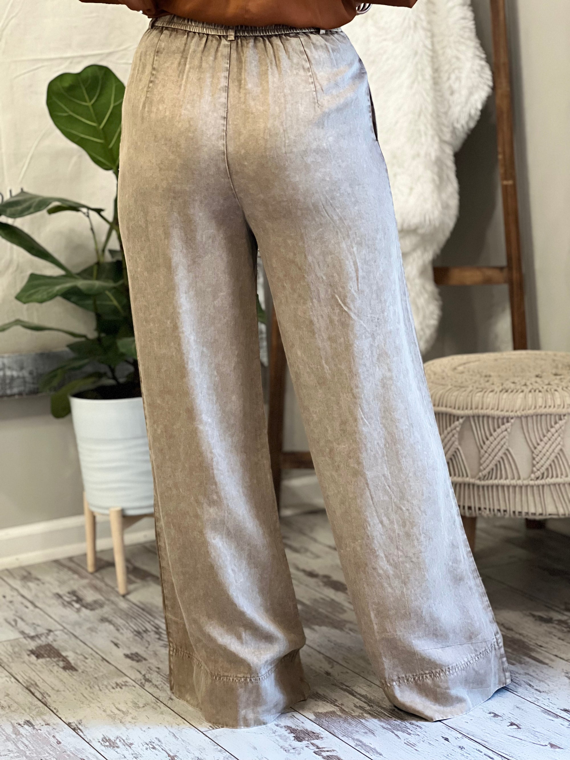 High Waisted Wide Leg Trousers Pants in Taupe