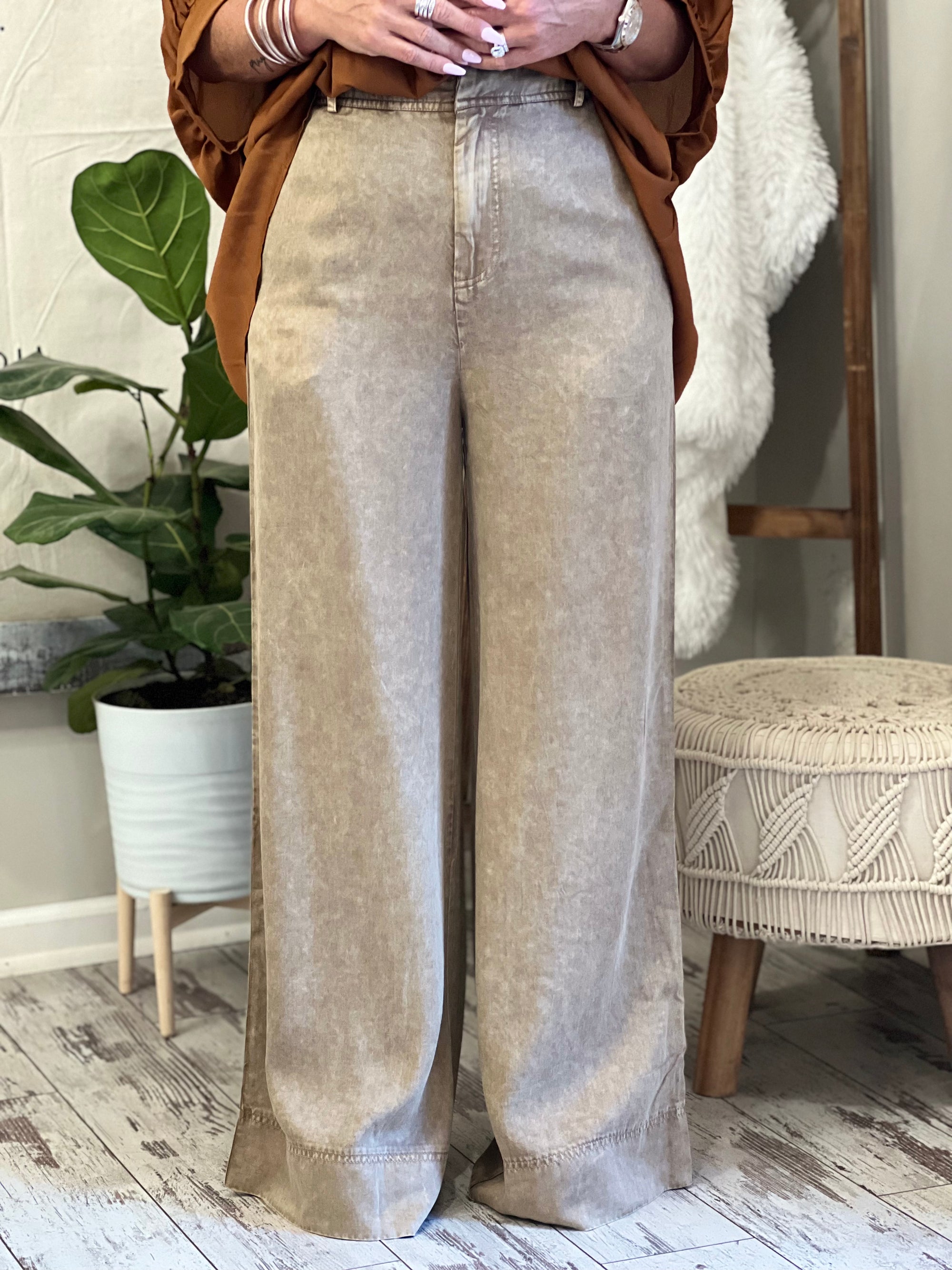 High Waisted Wide Leg Trousers Pants in Taupe