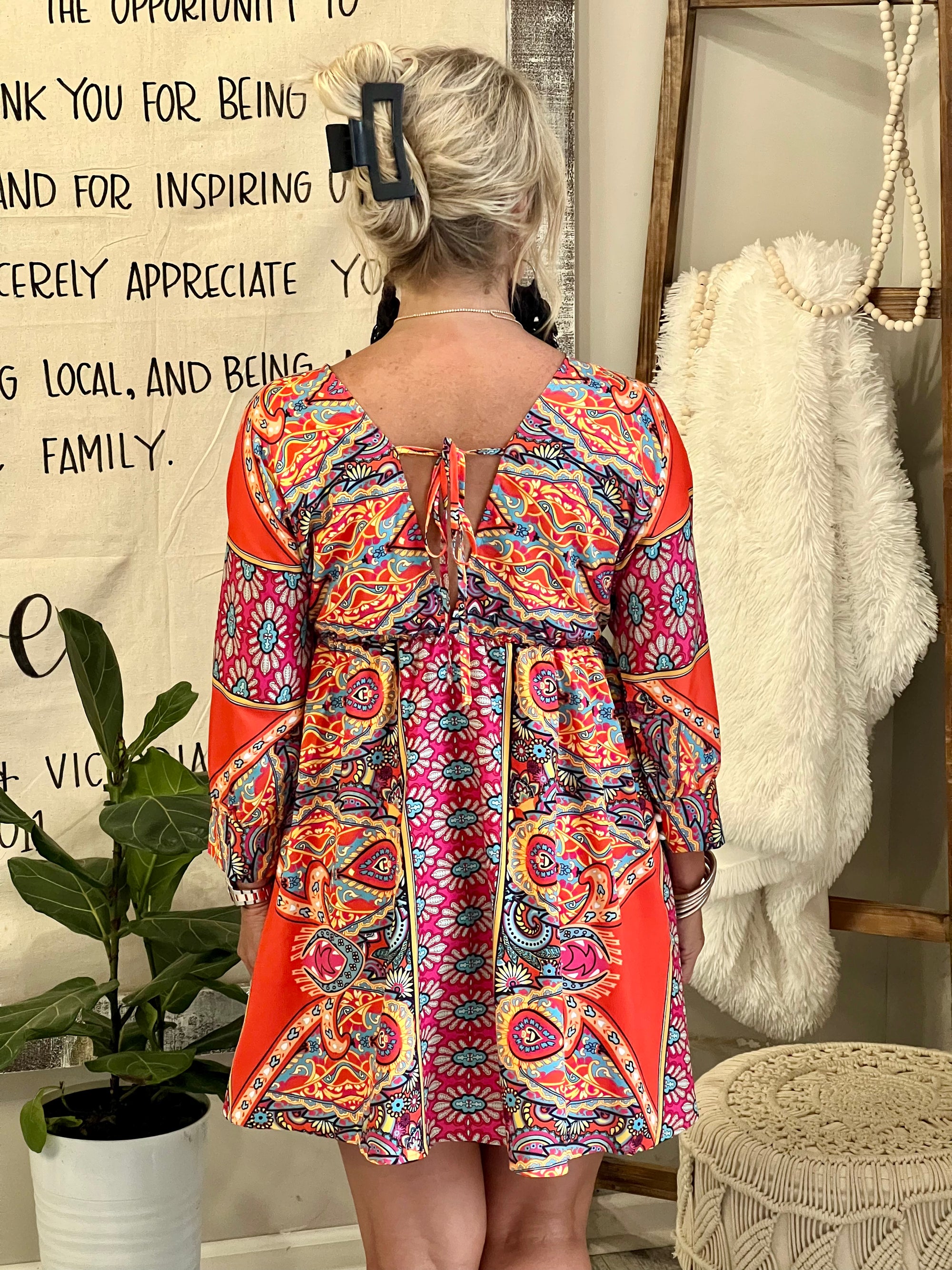 Boho Printed Dolman Sleeve Dress