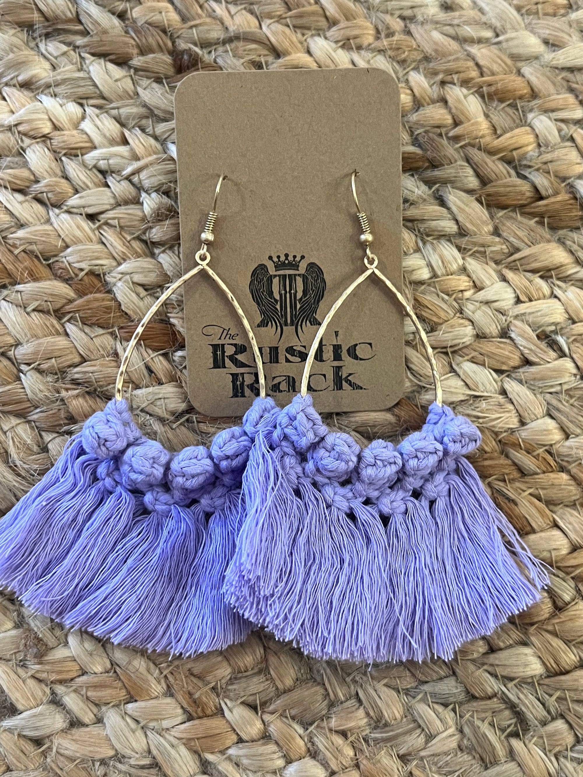 Knotted Tassel Teardrop Earrings in Lilac