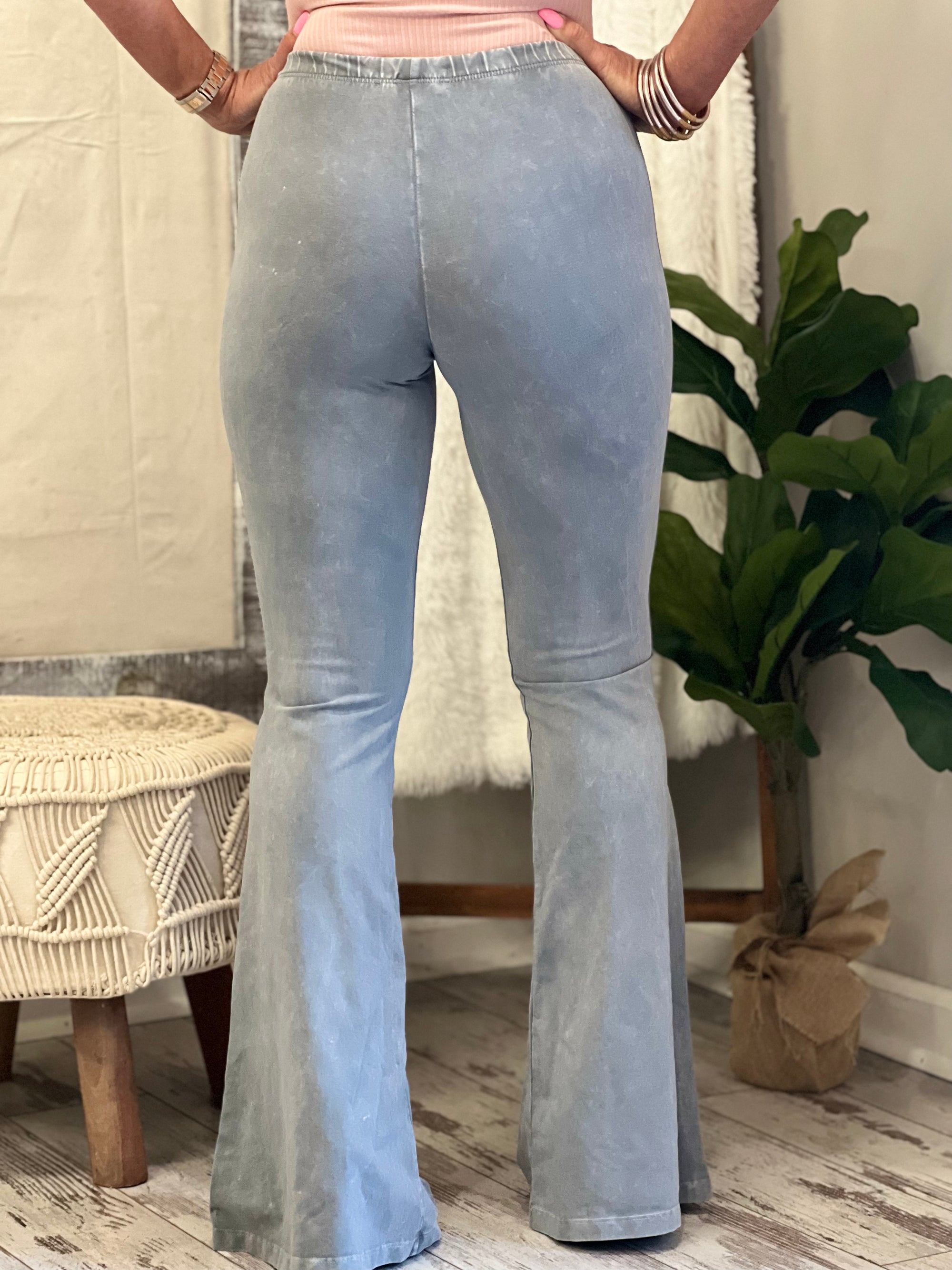 Washed Bell Bottom Flare Pants in Silver