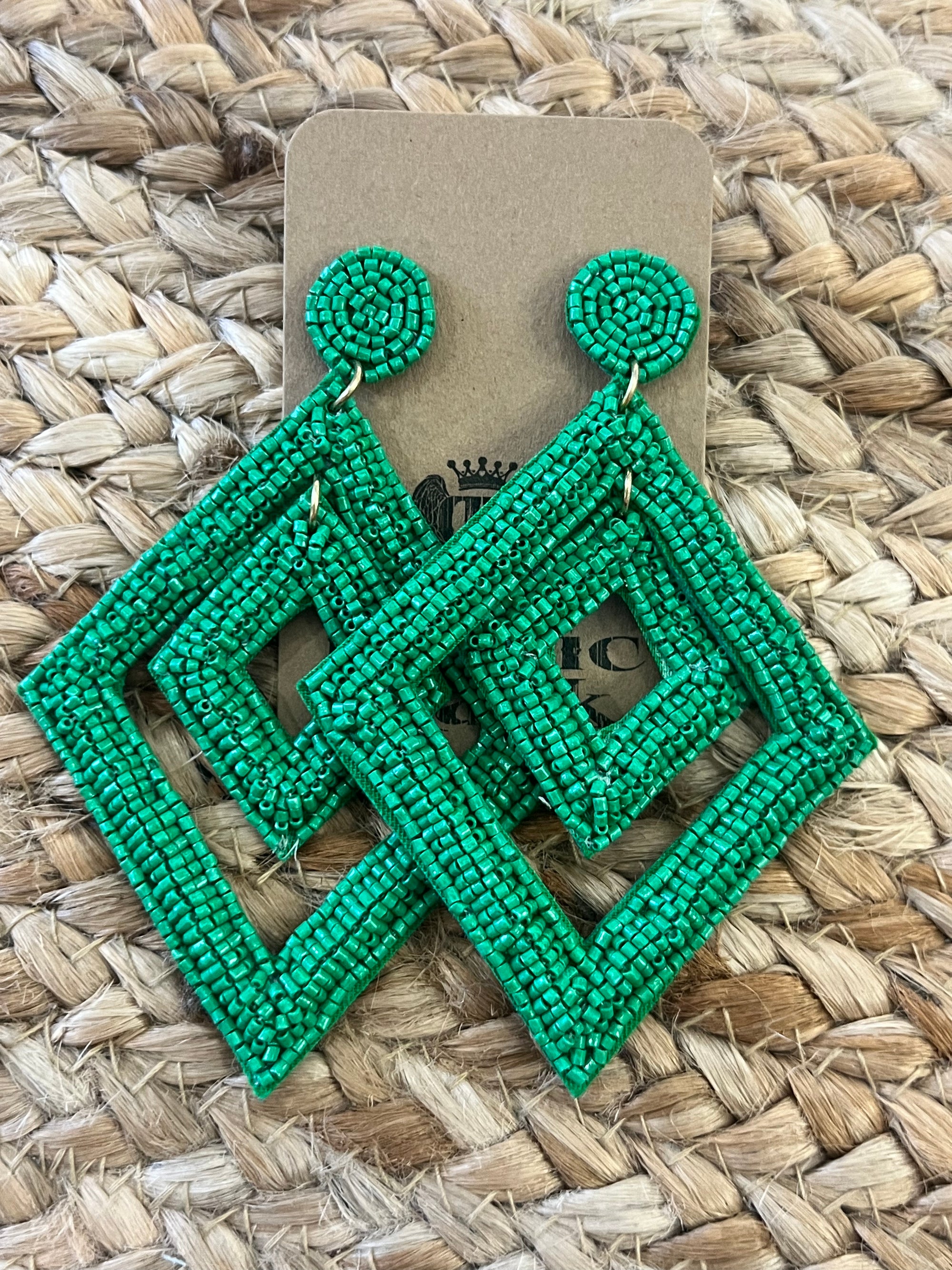 Double Rhombus Earrings in Green