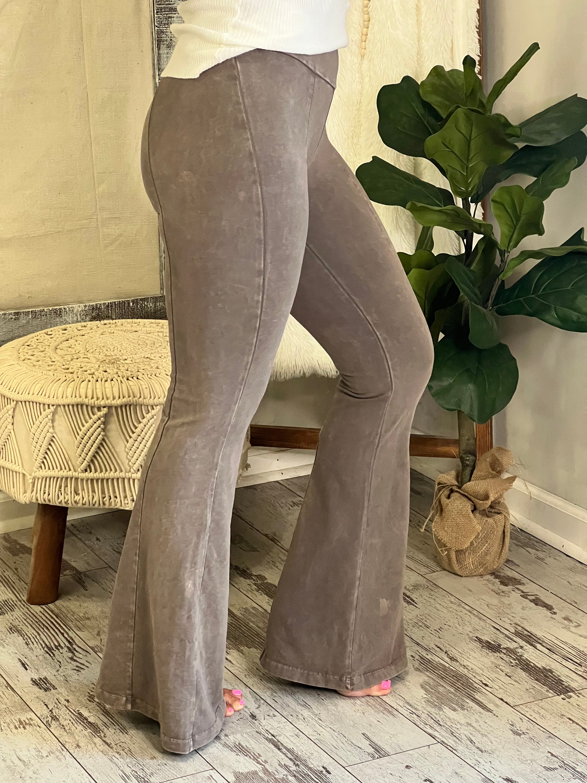 Washed Bell Bottom Front Seam Flare Pants in Taupe - The Rustic Rack  Boutique