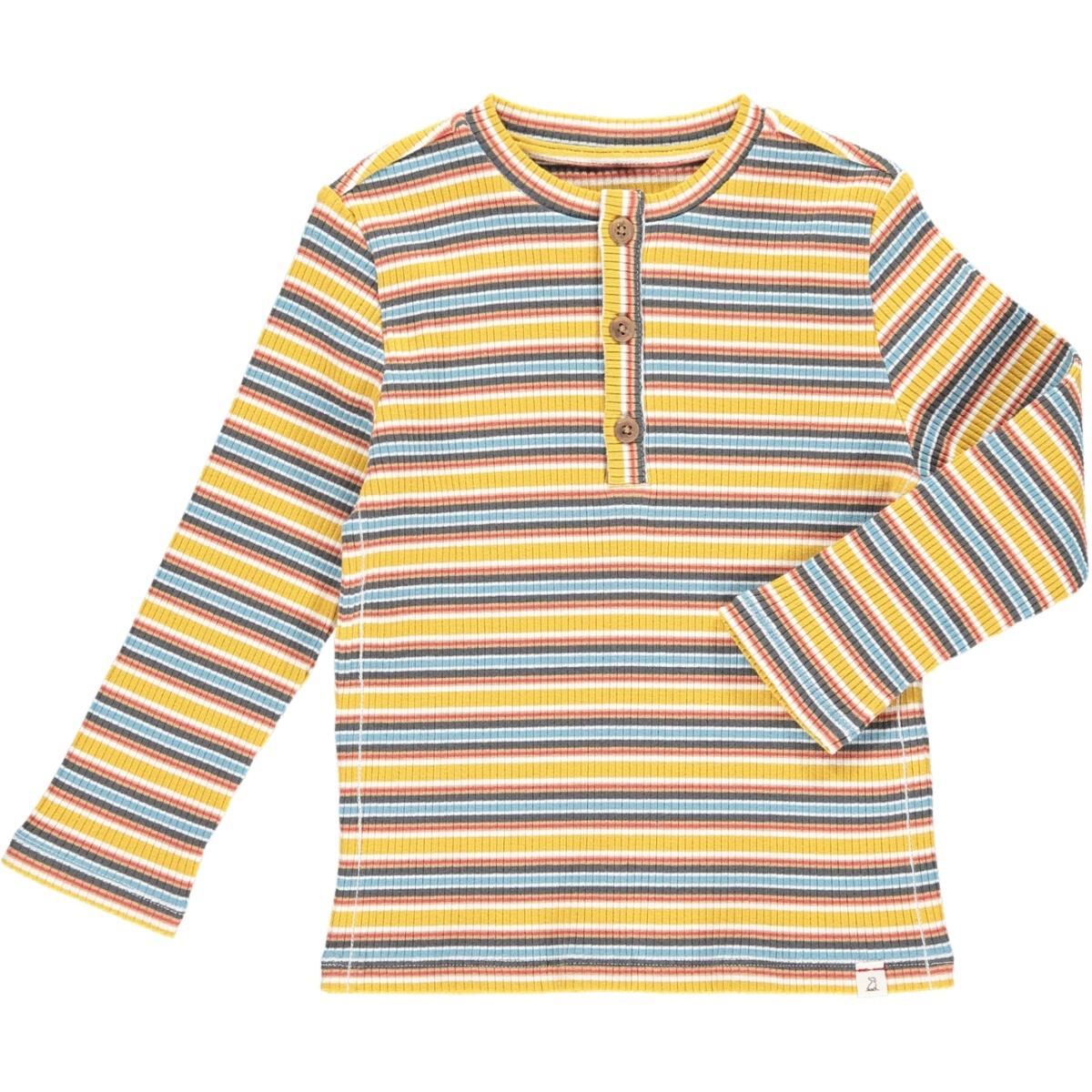 Striped Ribbed Henley Shirt in Mustard