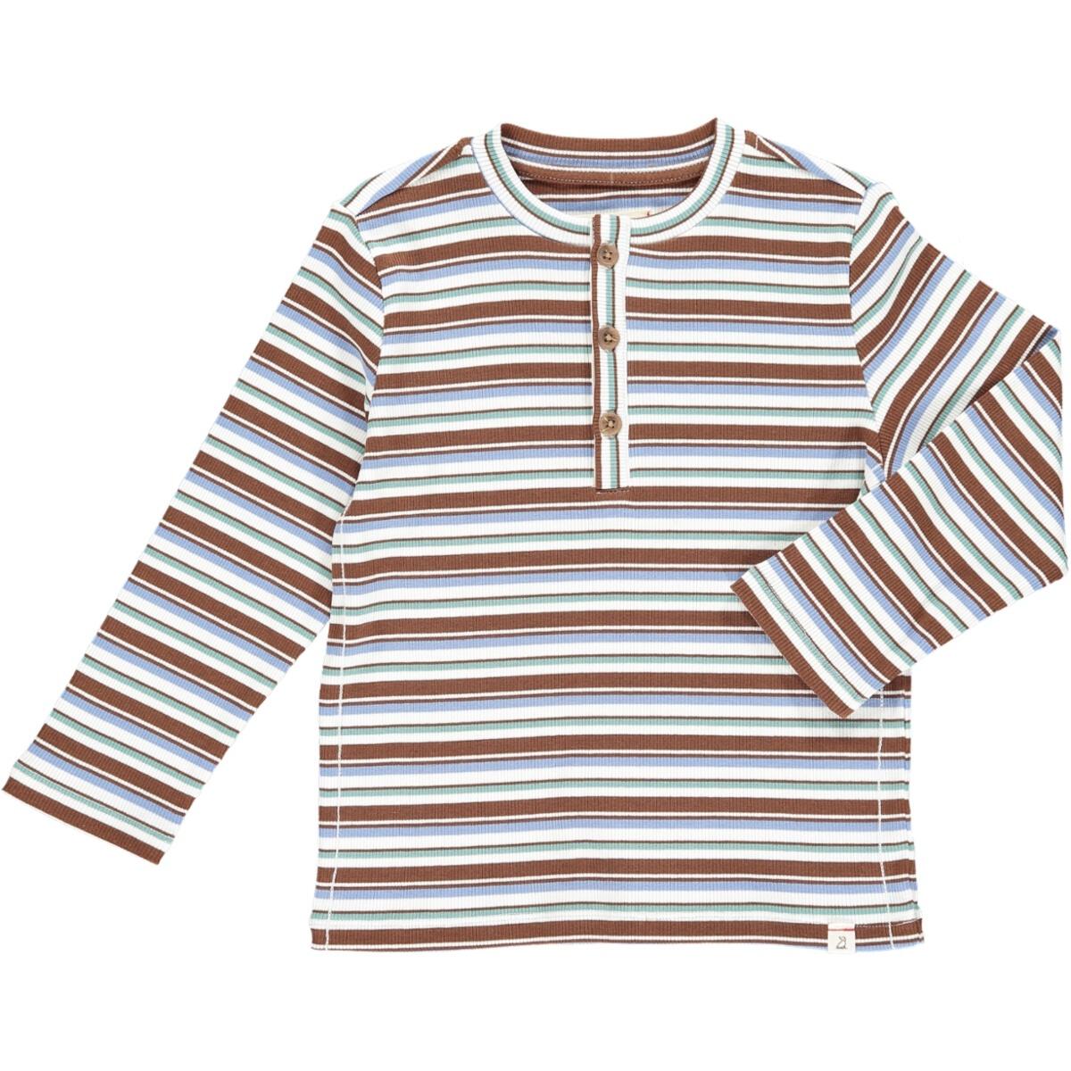Striped Ribbed Henley Shirt in Brown