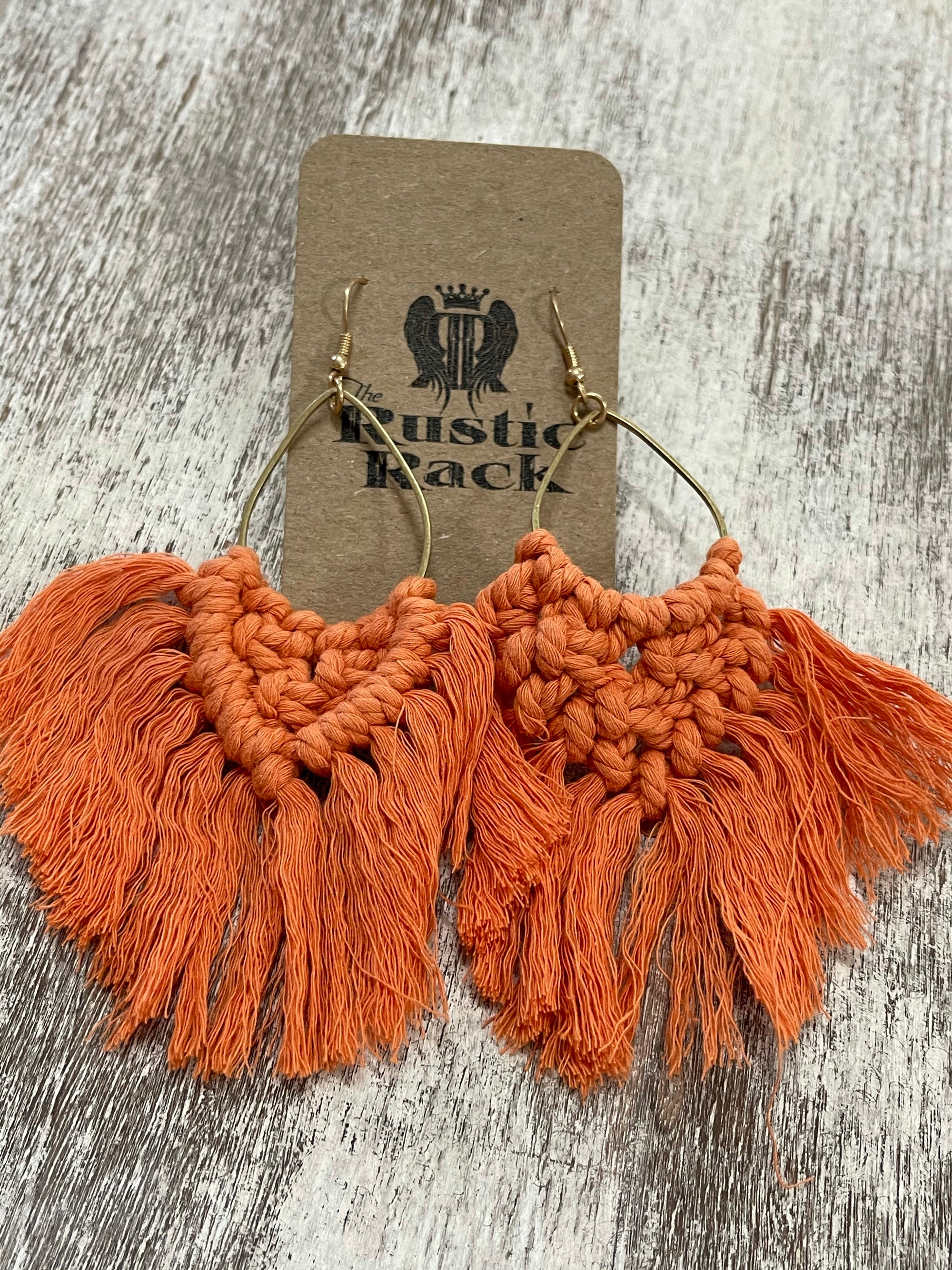 Macrame Tassel Earrings in Orange
