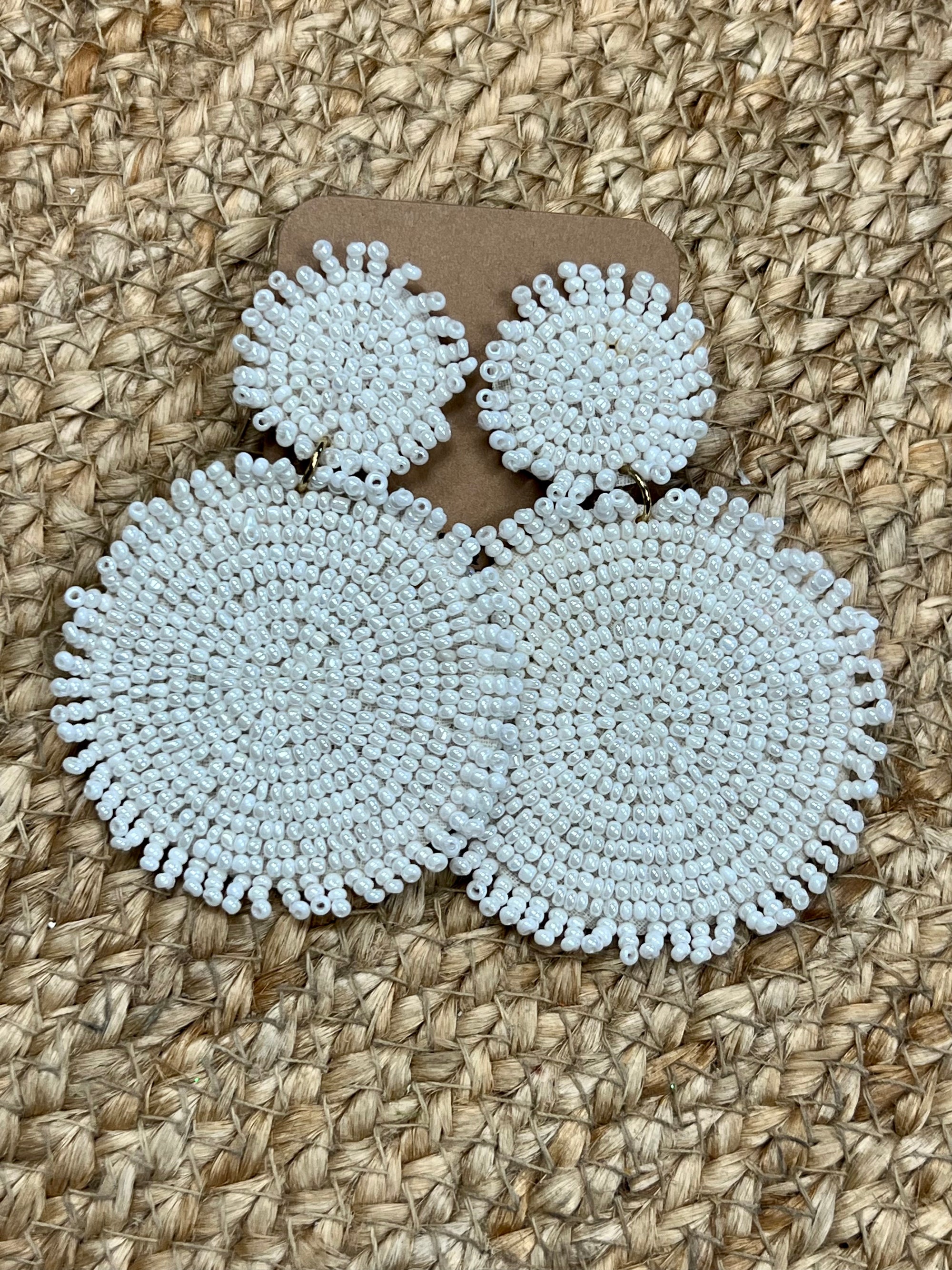Circle Bead Earrings in White