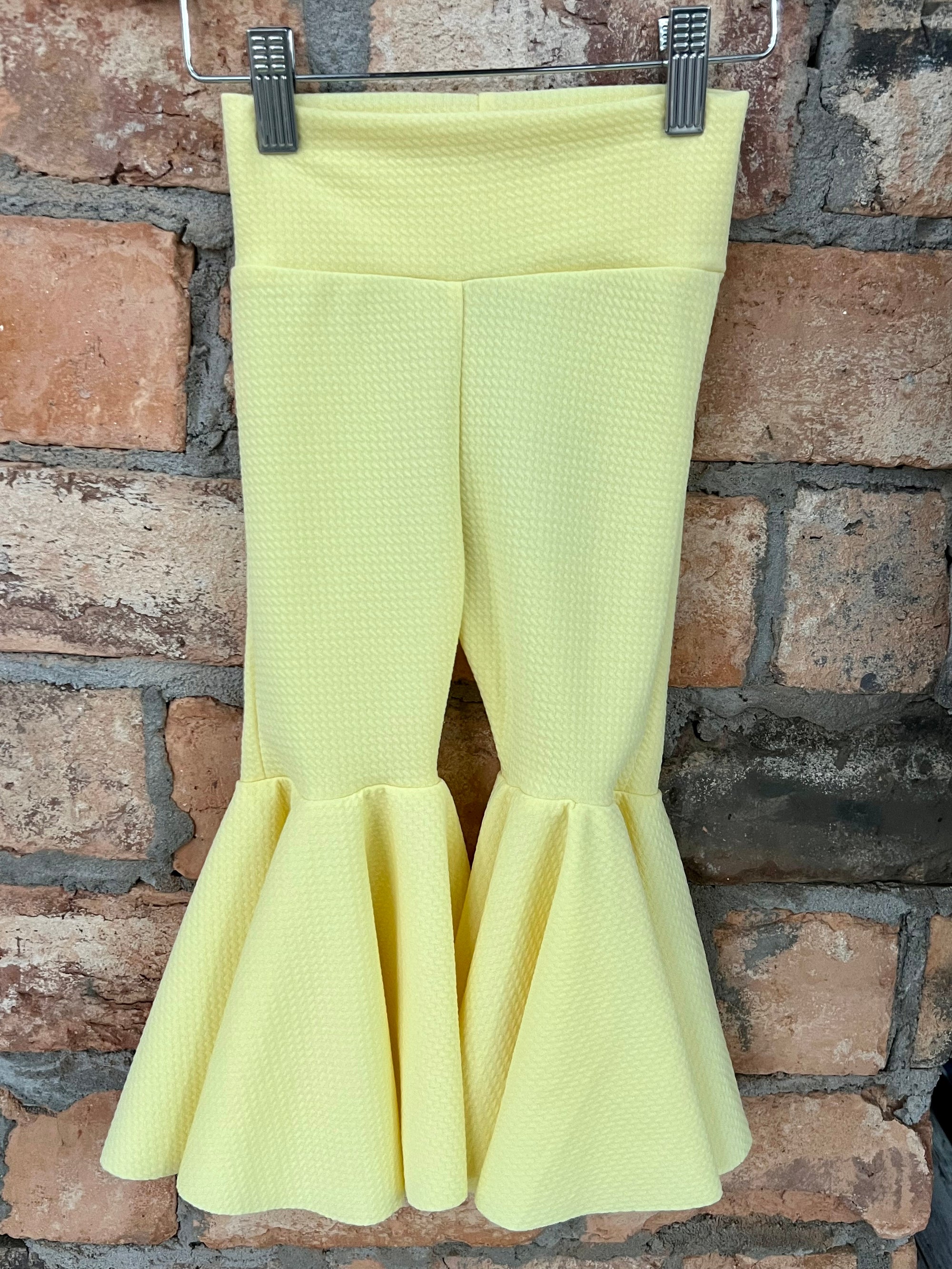 Textured Bell Bottom Pants in Yellow