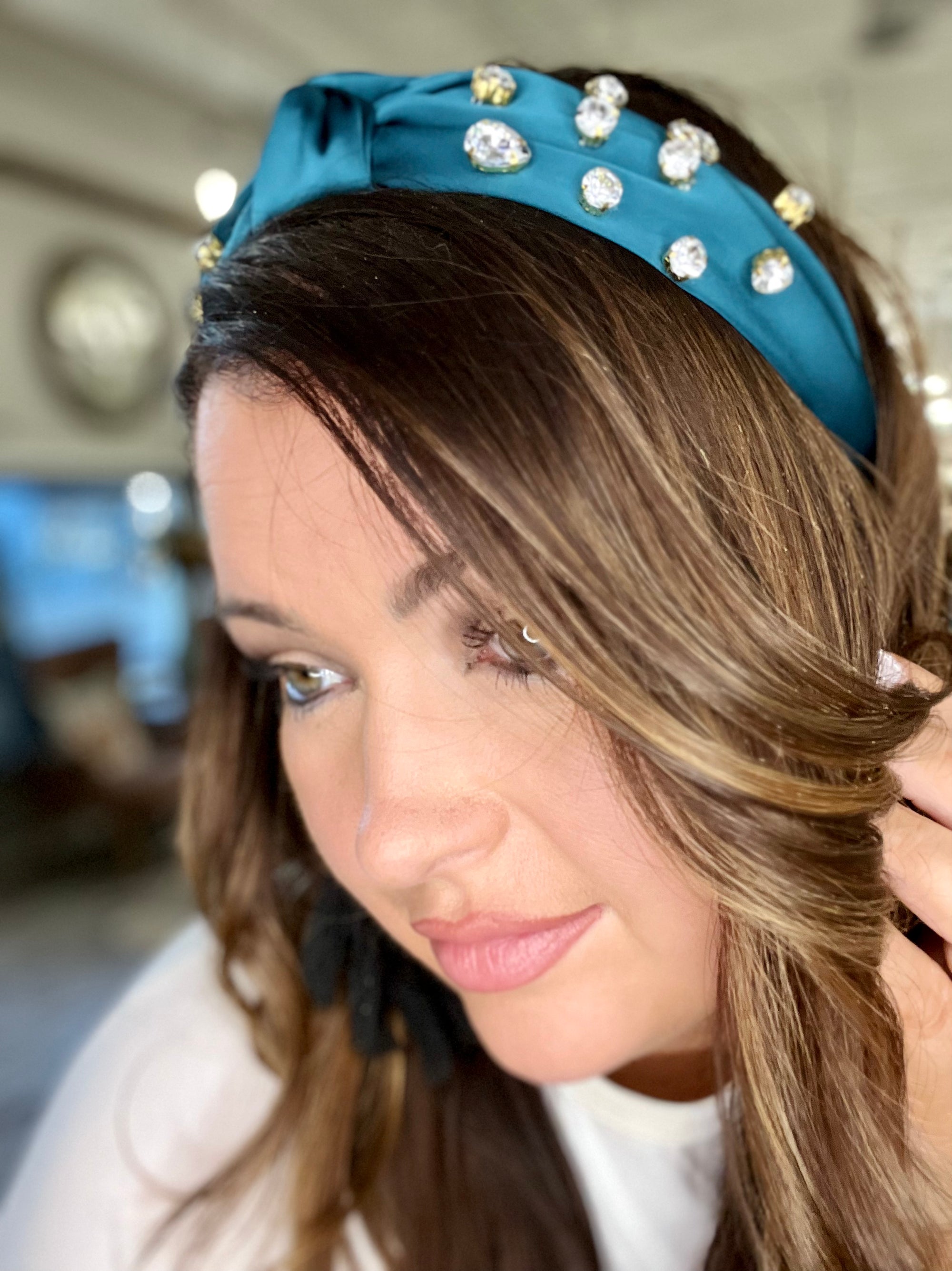 Knotted Jeweled Satin Headband