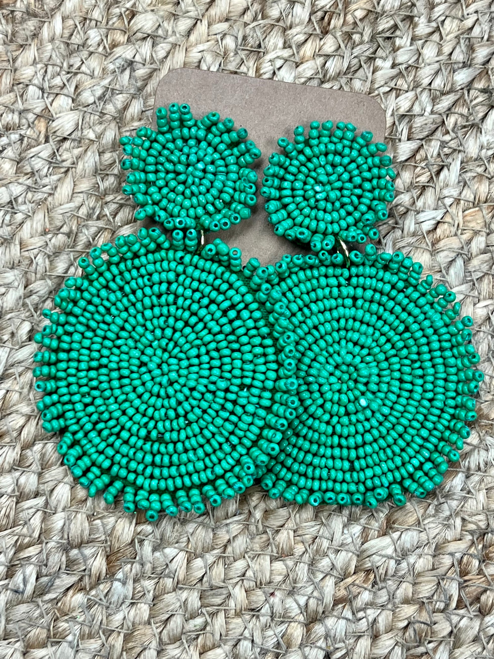 Circle Bead Earrings in Green