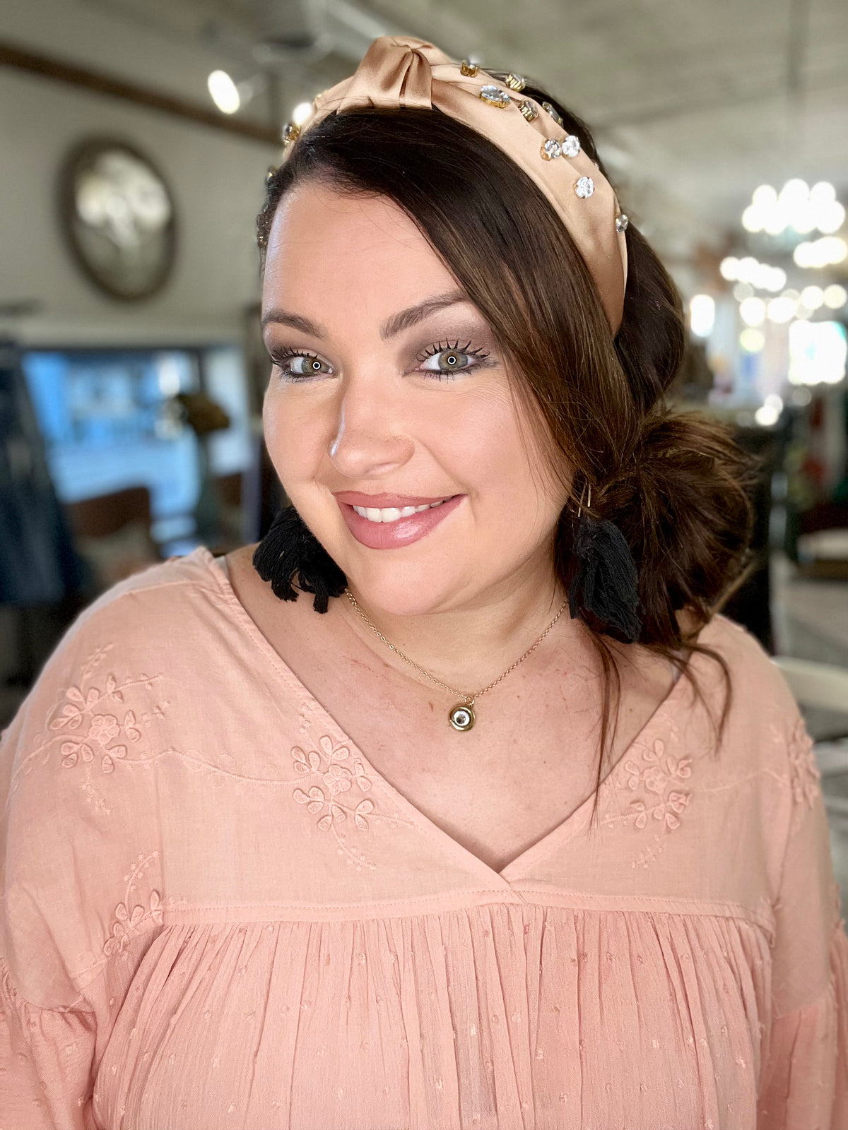 Knotted Jeweled Satin Headband