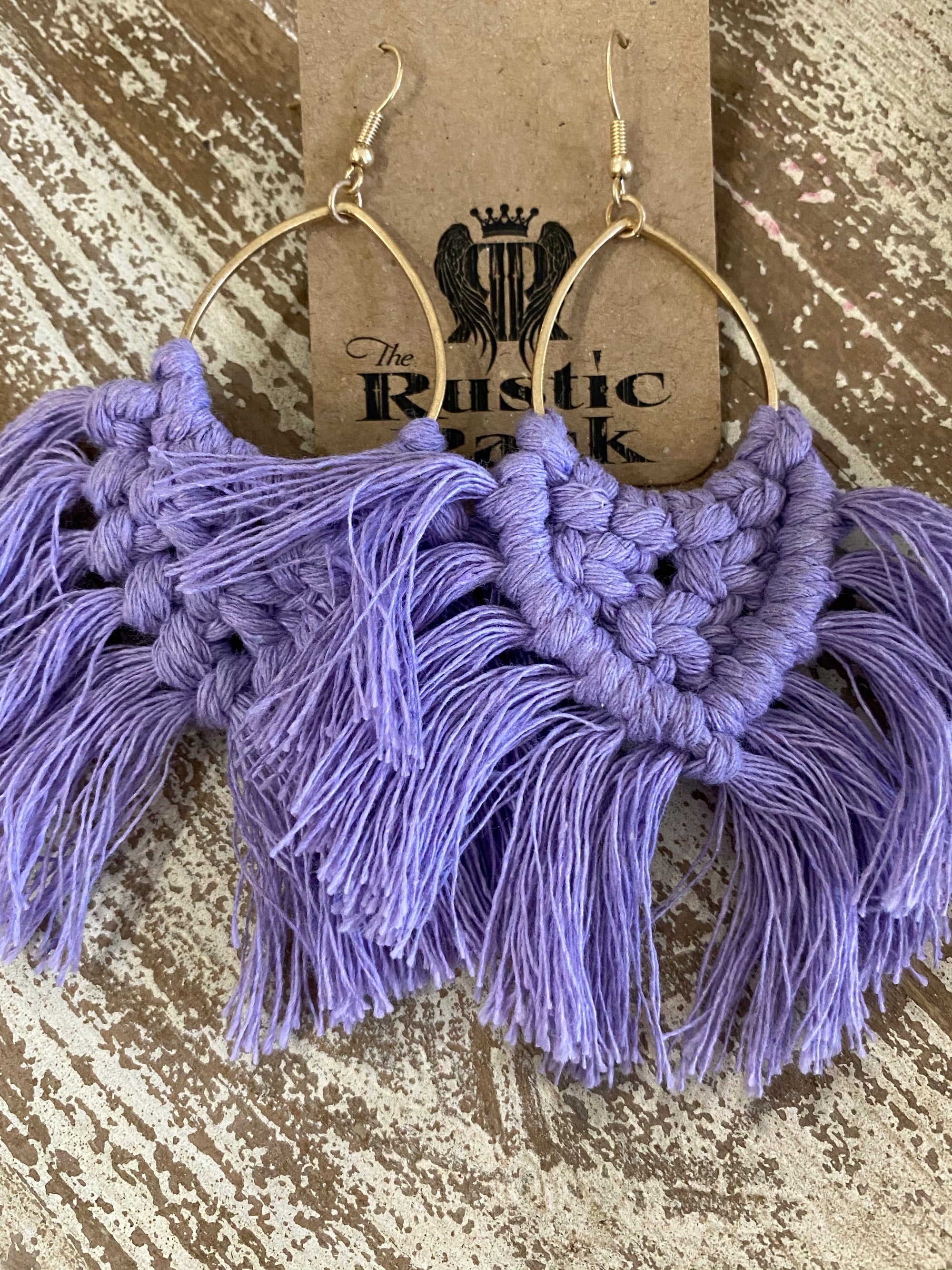 Macrame Tassel Earrings in Lilac
