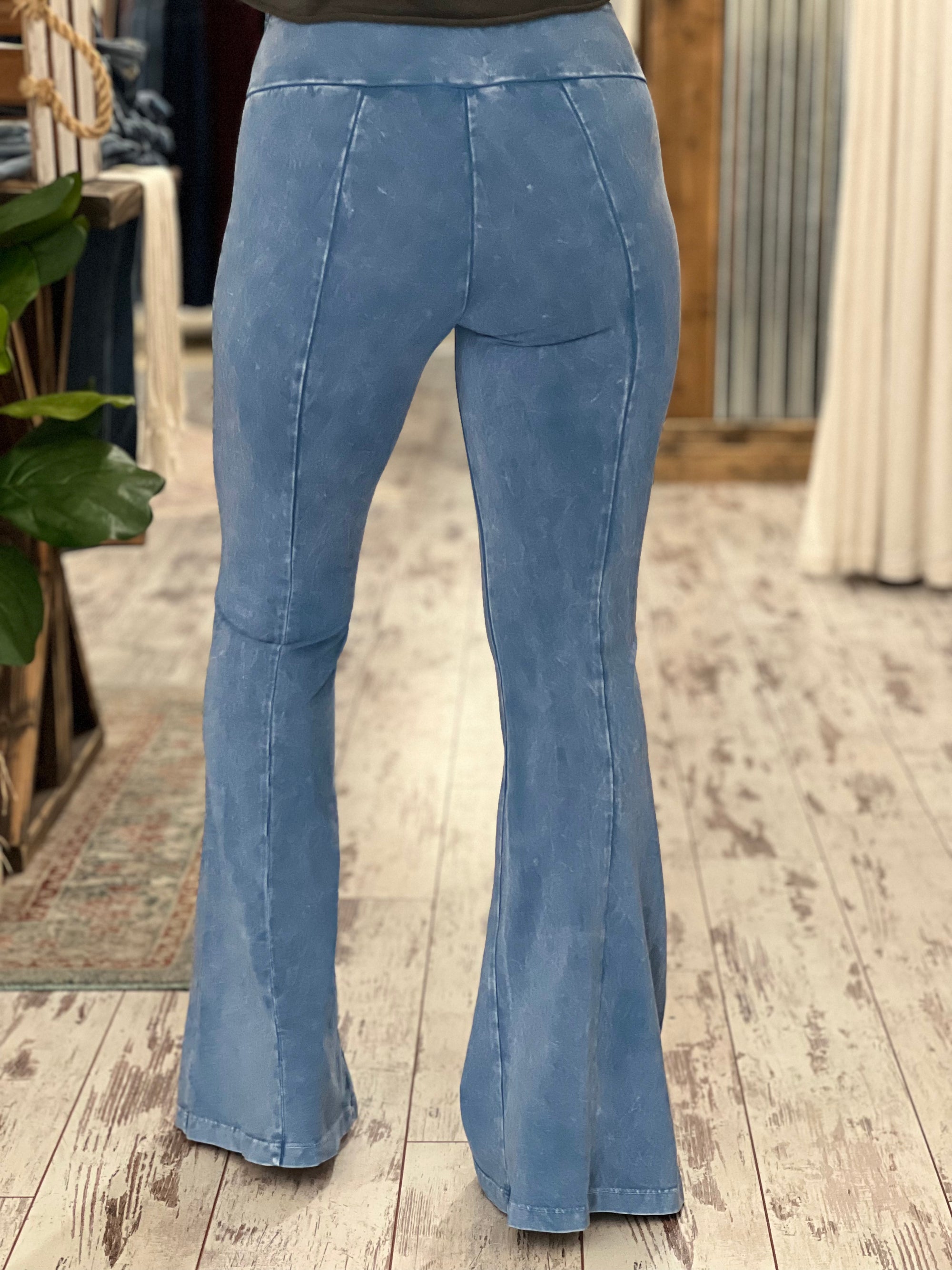 Washed Bell Bottom Front Seam Flare Pants in Light Blue