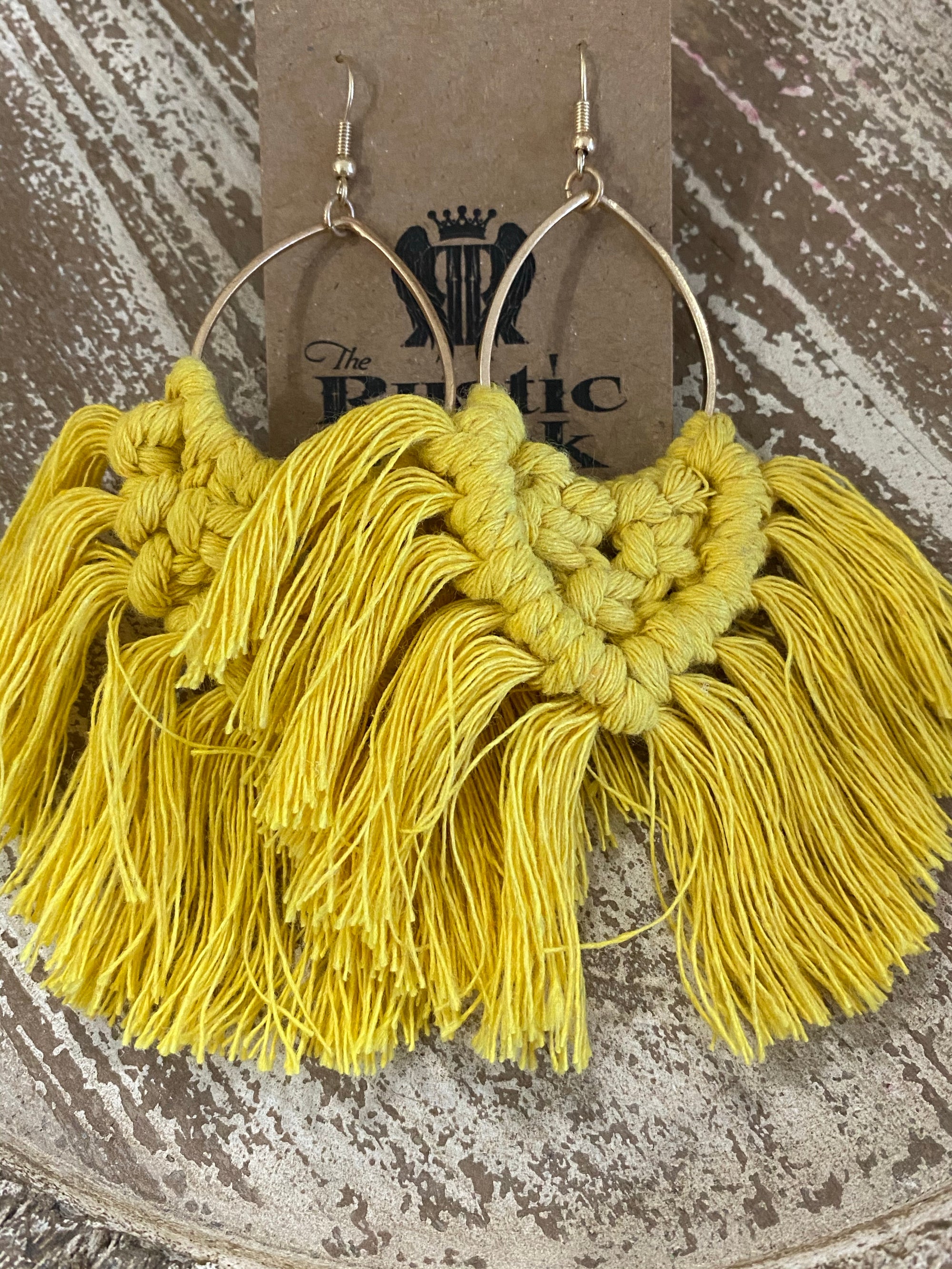 Macrame Tassel Earrings in Yellow