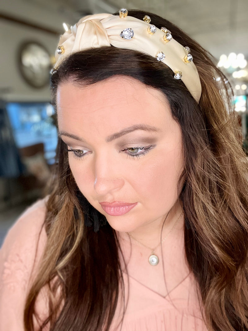 Knotted Jeweled Satin Headband