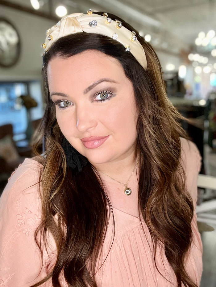 Knotted Jeweled Satin Headband