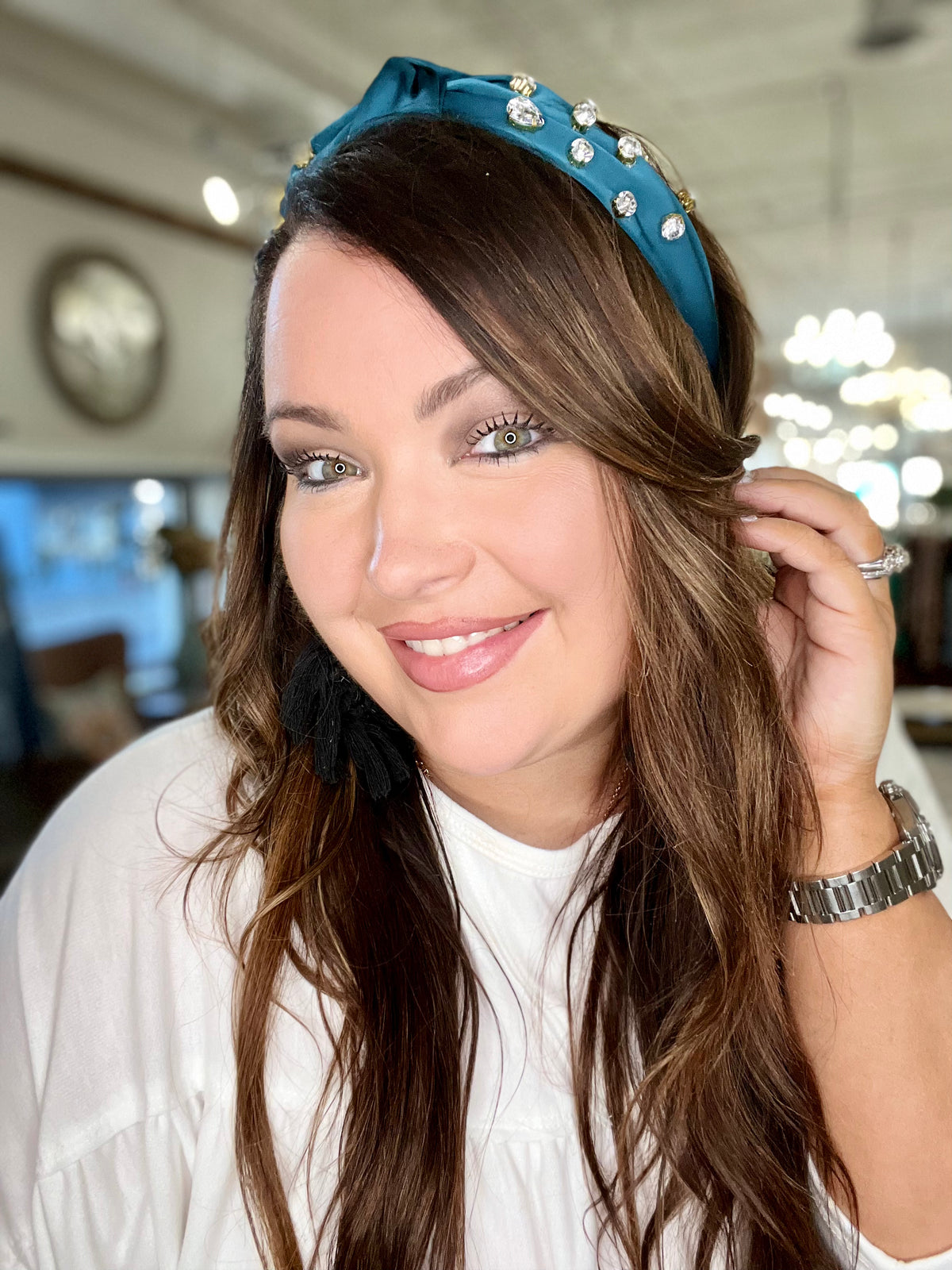 Knotted Jeweled Satin Headband