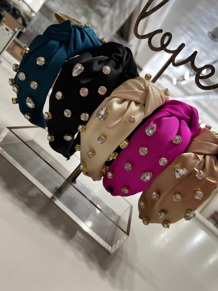 Knotted Jeweled Satin Headband
