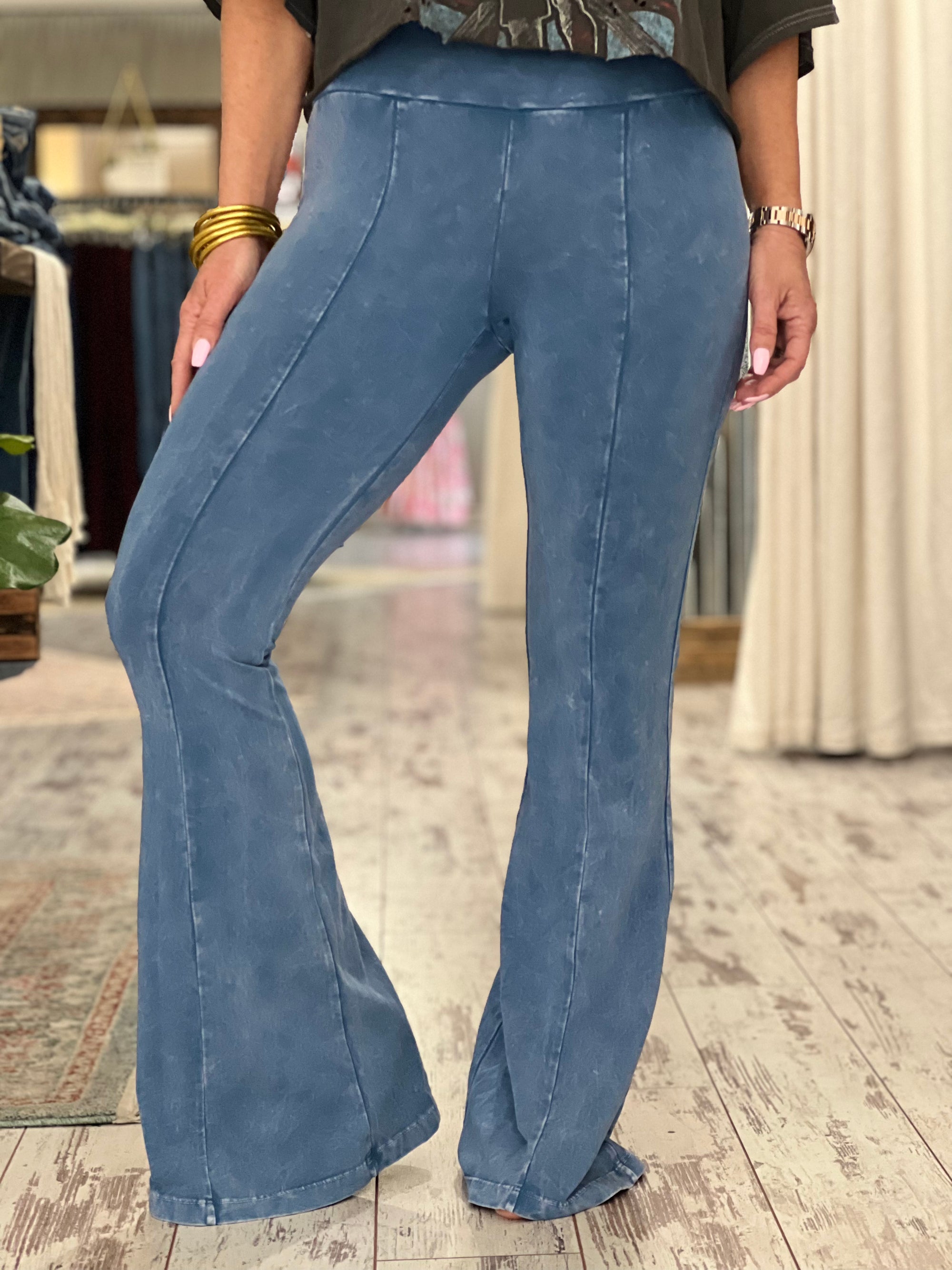 Washed Bell Bottom Front Seam Flare Pants in Light Blue - The Rustic Rack  Boutique