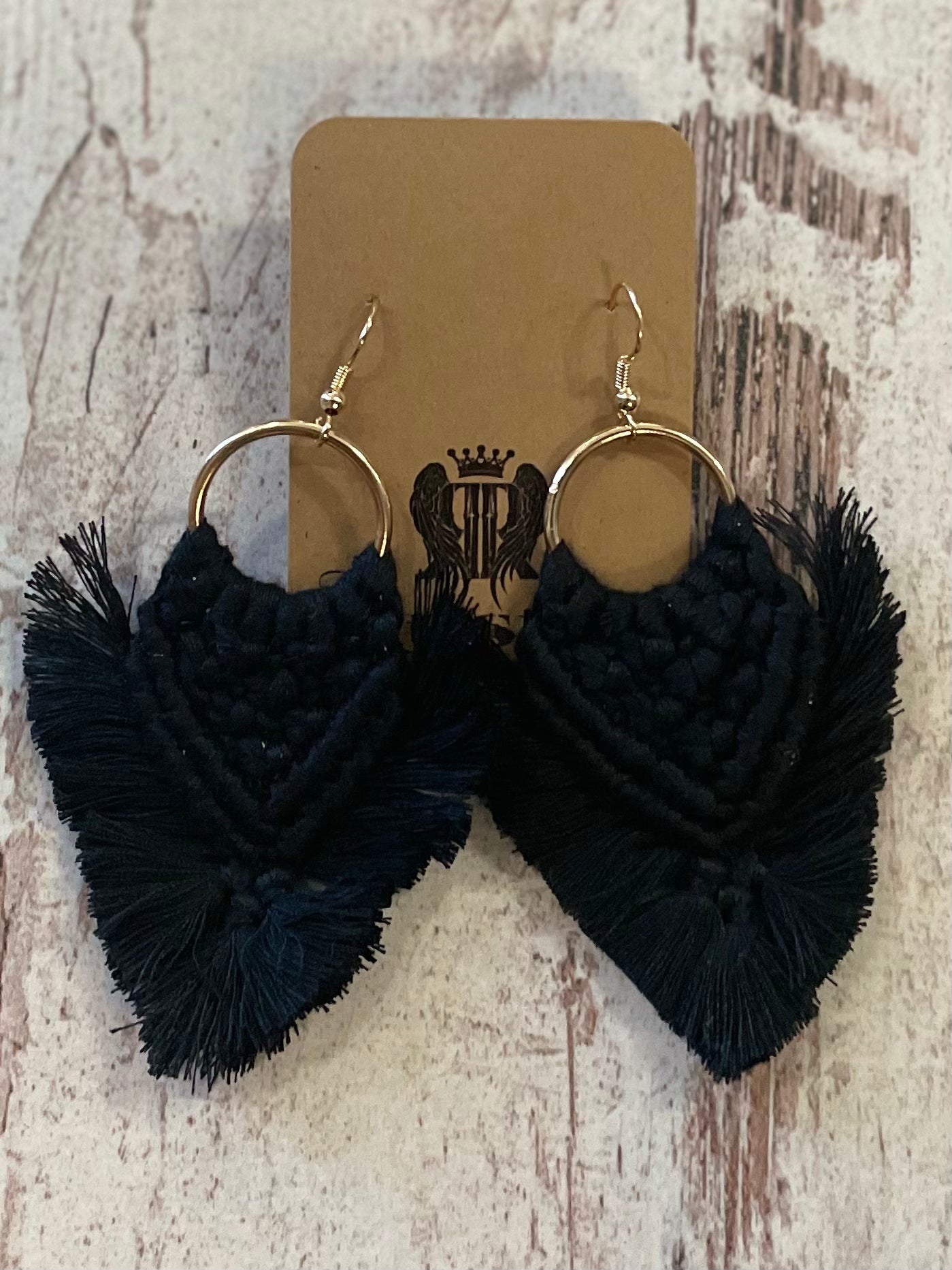 Triangle Tassel Earrings in Black