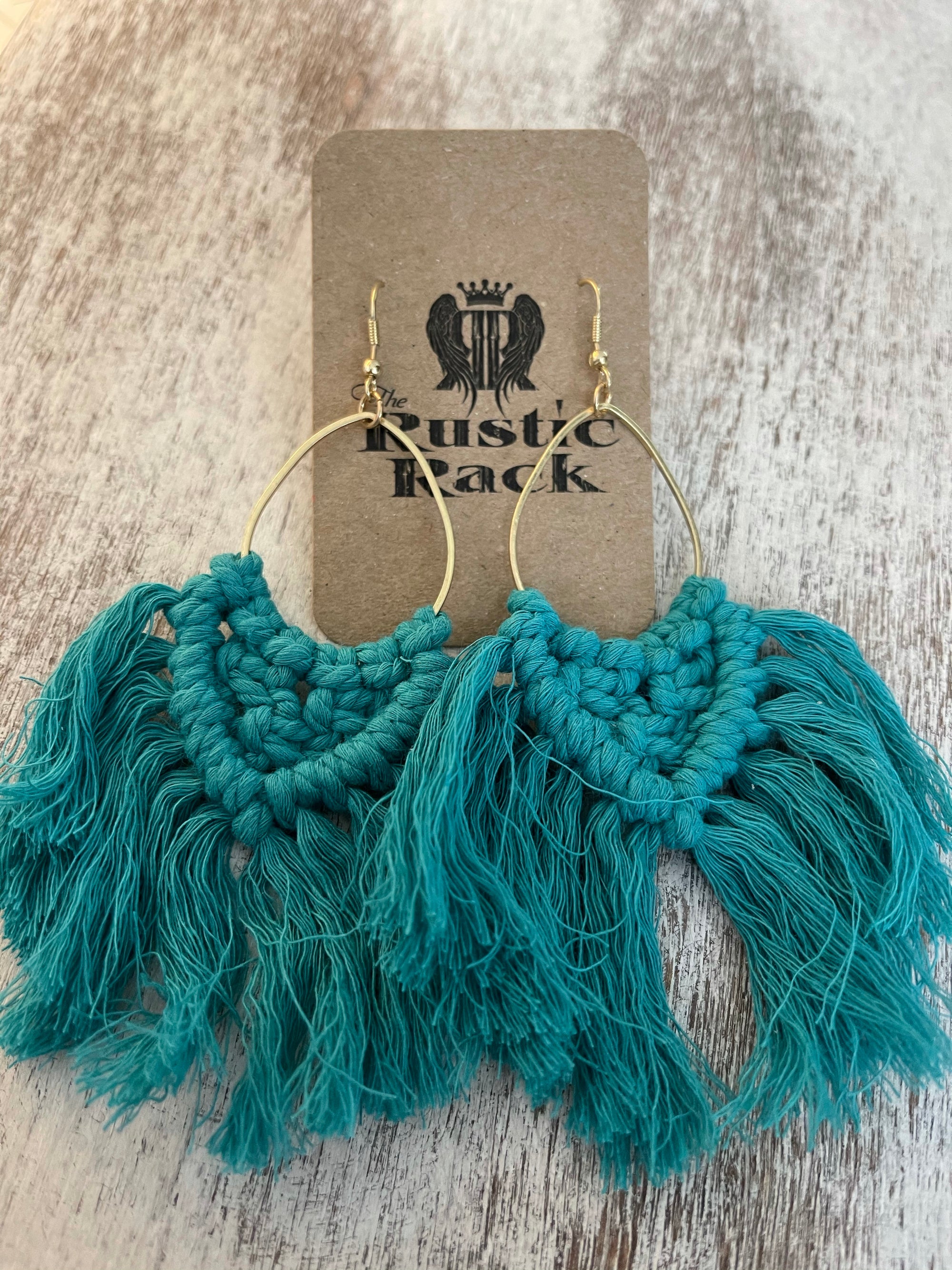 Macrame Tassel Earrings in Teal